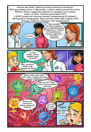 Zé Gotinha e a vacina em acão