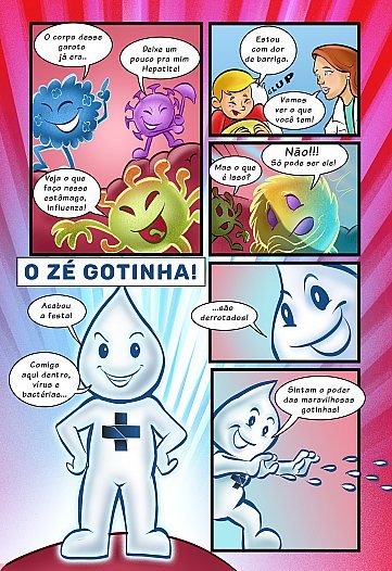 Zé Gotinha e a vacina em acão