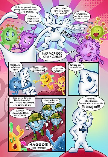 Zé Gotinha e a vacina em acão